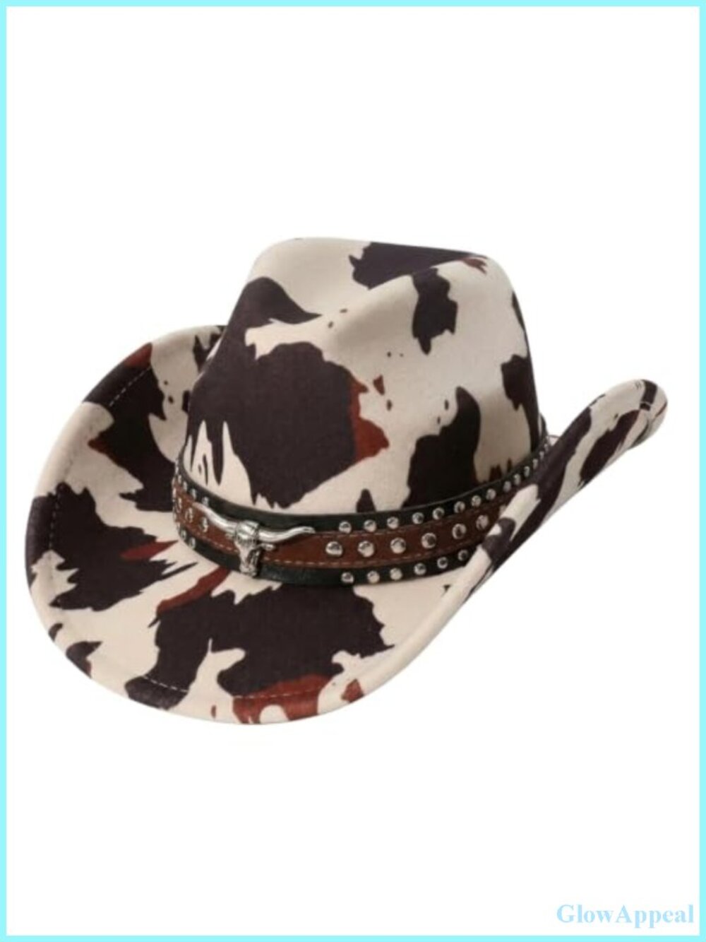 Western Cowgirl Hat with Metal Bull Hatband, Adjustable Wide Brim, Durable Felt